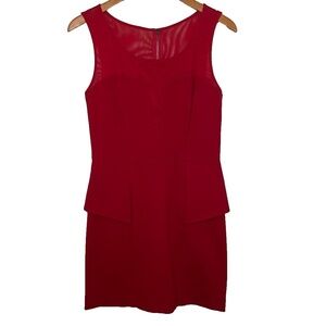 Guess Mini Dress Womens L Red Sleeveless Peplum Bodycon Cocktail Holiday Party